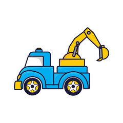 Cute Bulldozer Truck Car, Cartoon Vector Illustration