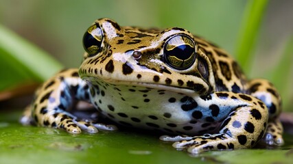 Fototapeta premium Close-Up of Chimerical Leopard Frog: A Stunning Display of Spots and Color