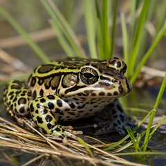Fototapeta premium In Focus: Chimerical Leopard Frog’s Unique Markings and Bold Colors