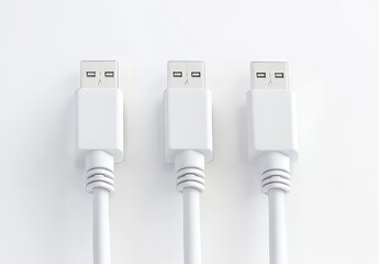 Three White USB Connectors on Light Background for Tech and Gadget Themes