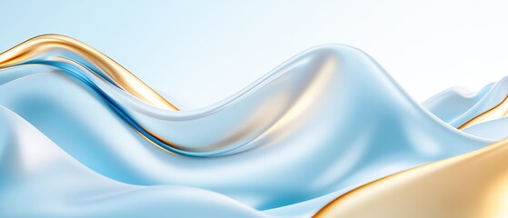 Fototapeta premium A smooth, flowing abstract design featuring soft blue and golden waves, evoking a sense of tranquility and elegance.