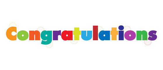 Bold Congratulations colorful Letter fonts with fireworks on a white background