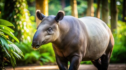 Endangered Malayan tapir: a minimalist zoo portrait showcasing its unique beauty and vulnerability.