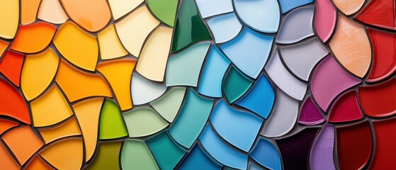 Fototapeta premium A vibrant, abstract design featuring a mosaic of colorful, overlapping shapes in shades of red, blue, yellow, and green.
