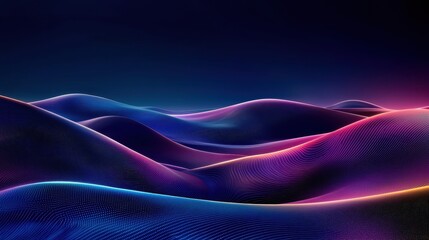 Obraz premium A vibrant landscape of undulating waves in shades of blue and pink against a dark background, creating a mesmerizing visual effect.