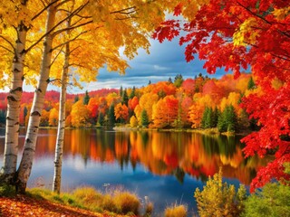 Obraz premium Experience Michigan's Upper Peninsula: vibrant autumn foliage, scenic drives, and breathtaking colorful leaves.