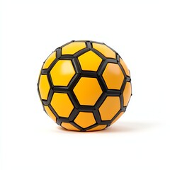 Fototapeta premium A vibrant yellow ball featuring a hexagonal pattern, resembling a soccer ball, emphasizing playful design and sports themes.