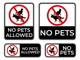 No Pets Allowed sign in bold design. Ideal for public spaces, pet-free zones, and awareness signage to clearly communicate restrictions or rules.