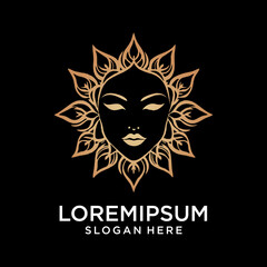 sun and women face abstract logo