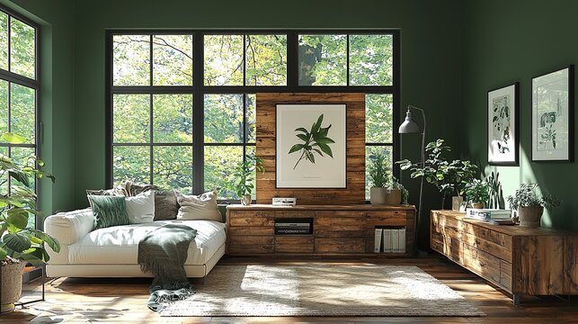 Cozy living room with greenery and natural light, promoting relaxation.