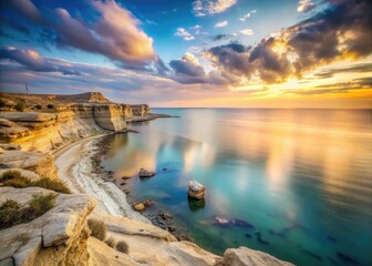 Fototapeta premium Kazakhstan's Aktau coast: minimalist seascape photography captures the stark beauty of the Caspian Sea.