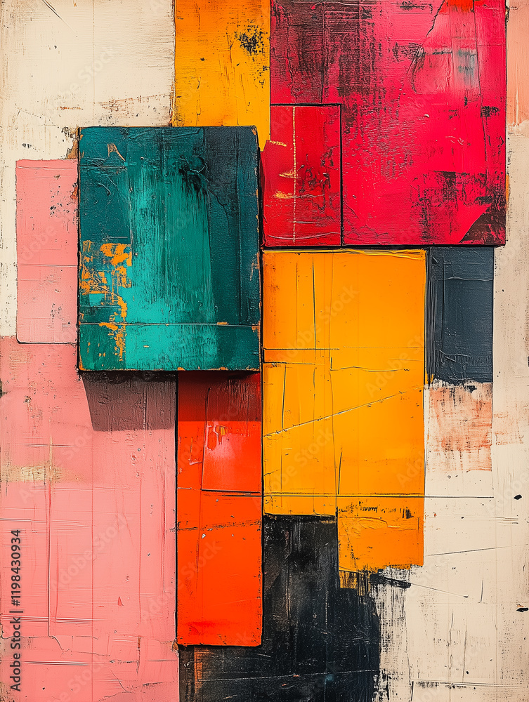 Poster Abstract Color Block: Bold, vibrant colors in contrasting squares create a dynamic and visually compelling abstract composition. An explosion of energy and movement.