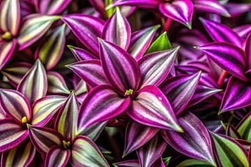 Macro photography showcases vibrant purple Wandering Jew (Tradescantia) blooms.  Exceptional detail in close-up shots.