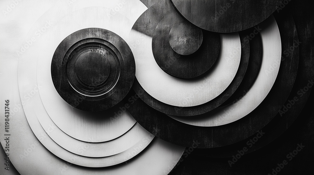 Poster abstract circles: a mesmerizing interplay of light and shadow on a collection of concentric circles,