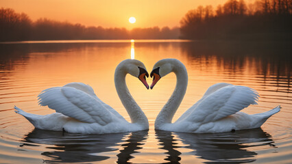 Fototapeta premium Swans Embracing at Dawn