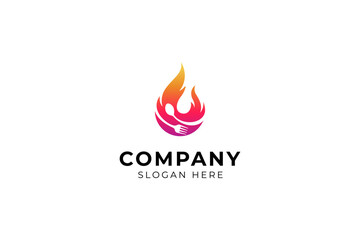 fire spicy food with cutlery icon and fire elements in gradient color flat vector logo design style