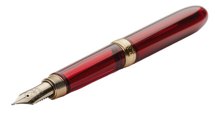 Crimson Inkwell: A vibrant red fountain pen with a gold trim, the nib poised ready to unleash a flow of creativity. The transparent body reveals the inkwell within.