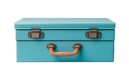 Vintage Teal Suitcase: A stylish teal suitcase with a vintage design and a warm orange handle sits ready for an adventure.
