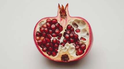 Open pomegranate against a white background 