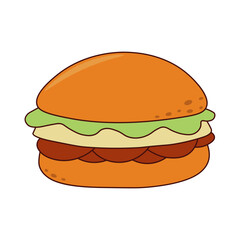 Junk Food Doodle Isolated on White Background. Flat Vector Illustration