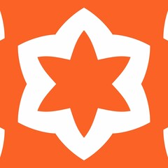 A vibrant orange background with a white, symmetrical, five-pointed star shape in the center.