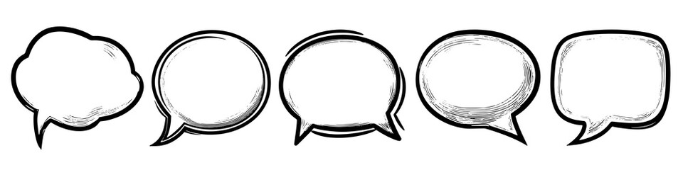 Fototapeta premium PNG Black doodle speech bubbles, element set on transparent background