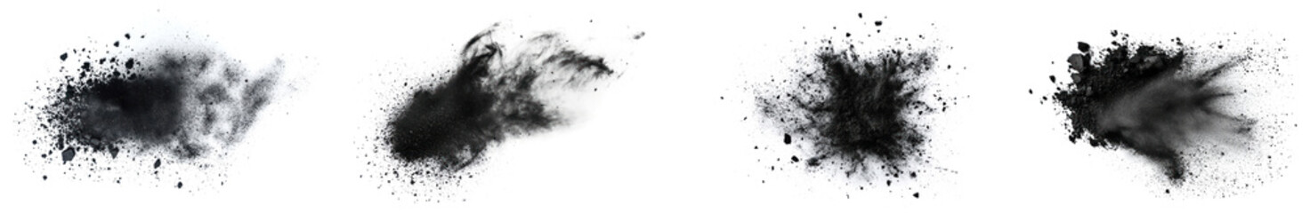 PNG Dust flying powder black, element set on transparent background