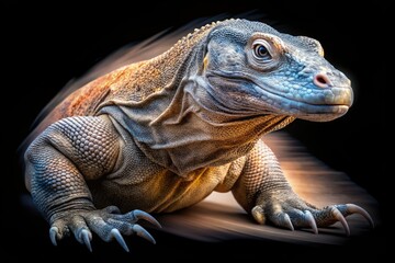 Obraz premium Striking Komodo dragon long exposure: Indonesian wildlife photography, showcasing this reptile's majestic presence.