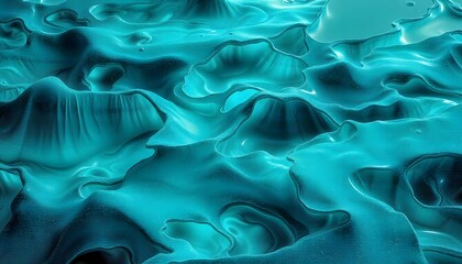 Obraz premium Abstract Teal Landscape: A mesmerizing digital art piece showcasing a surreal, undulating terrain in shades of teal and turquoise, evoking a sense of tranquility and mystery.