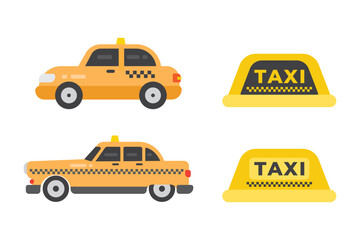 Obraz premium Vector illustration of Taxi Car with Roof Sign for Urban Transportation Concept