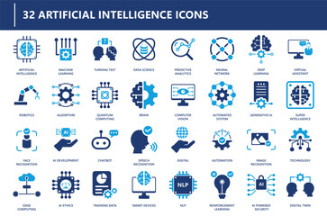 artificial intelligence icon collection, icon set, solid icon.