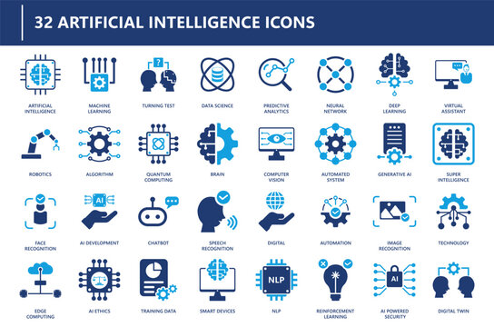 artificial intelligence icon collection, icon set, solid icon.