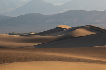 As golden hour light sweeps across the sand dunes of Death Valley National Park, the vast desert...