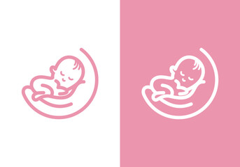 Baby care logo design vector in simple line style - happy baby and mother logo of children's shop and baby care center	