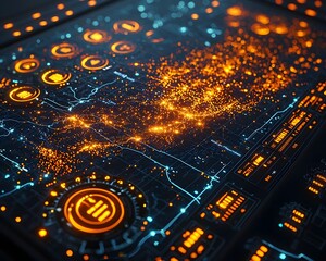 Digital Glowing Map Tracking Global Trade Movements and Logistics Concepts