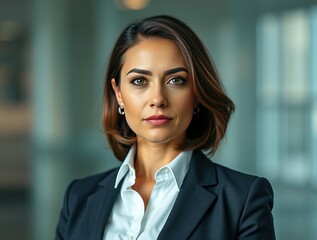 Obraz premium A confident woman in a business suit stands poised, embodying leadership and determination while advocating for women's empowerment on International Women's Day