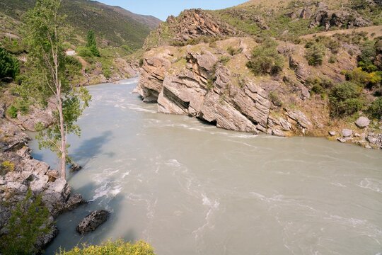 Kawarau River at Roaring Meg Lookout in Queenstown, New Zealand
