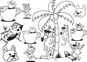 French Bulldog bundle Summer Pack vector illustration