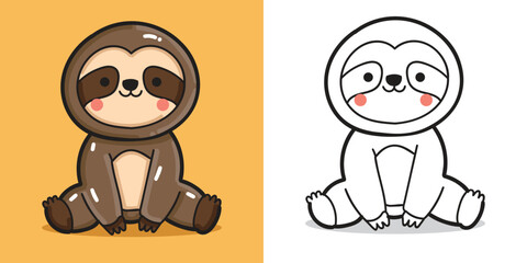A Cute Sloth doll sit down illustration for design element or coloring book element