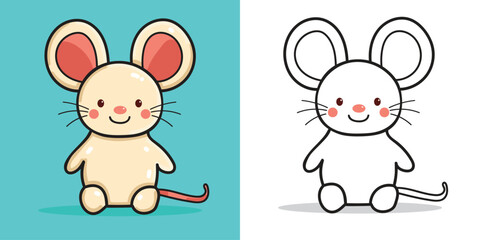 A Cute Mice doll sit down illustration for design element or coloring book element