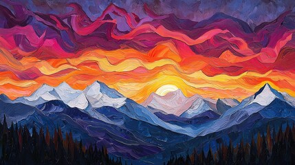 Sunset Mountainscape:  Painterly Landscape