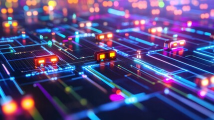 Neon Circuit Board Abstract Digital Art