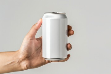 Hand holding a blank aluminum can. (5)