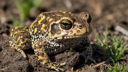 Striking Detail: Close-Up of Natter jack Toad with Yellow Stripe