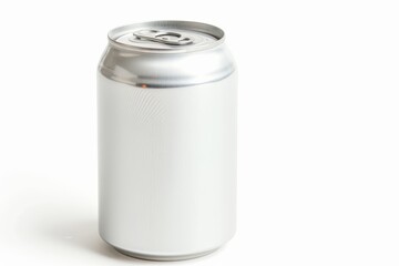 Aluminum can, blank label, beverage container, isolated on white background.