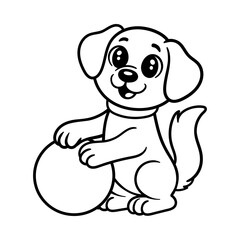 Fototapeta premium fun cute dog playing ball cartoon character isolated drawing line style sketch classic vintage design illustration