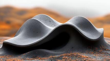 Obraz premium Abstract Gray Sculptural Form on Orange Surface