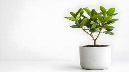 A small indoor plant in a minimalist pot, enhancing a serene and fresh atmosphere.