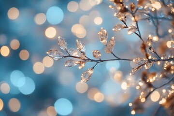 Fototapeta premium Illuminated crystal branch with bokeh lights.