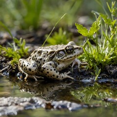 Obraz premium Thriving in Diversity: Midwife Toad in a Rich Ecosystem
